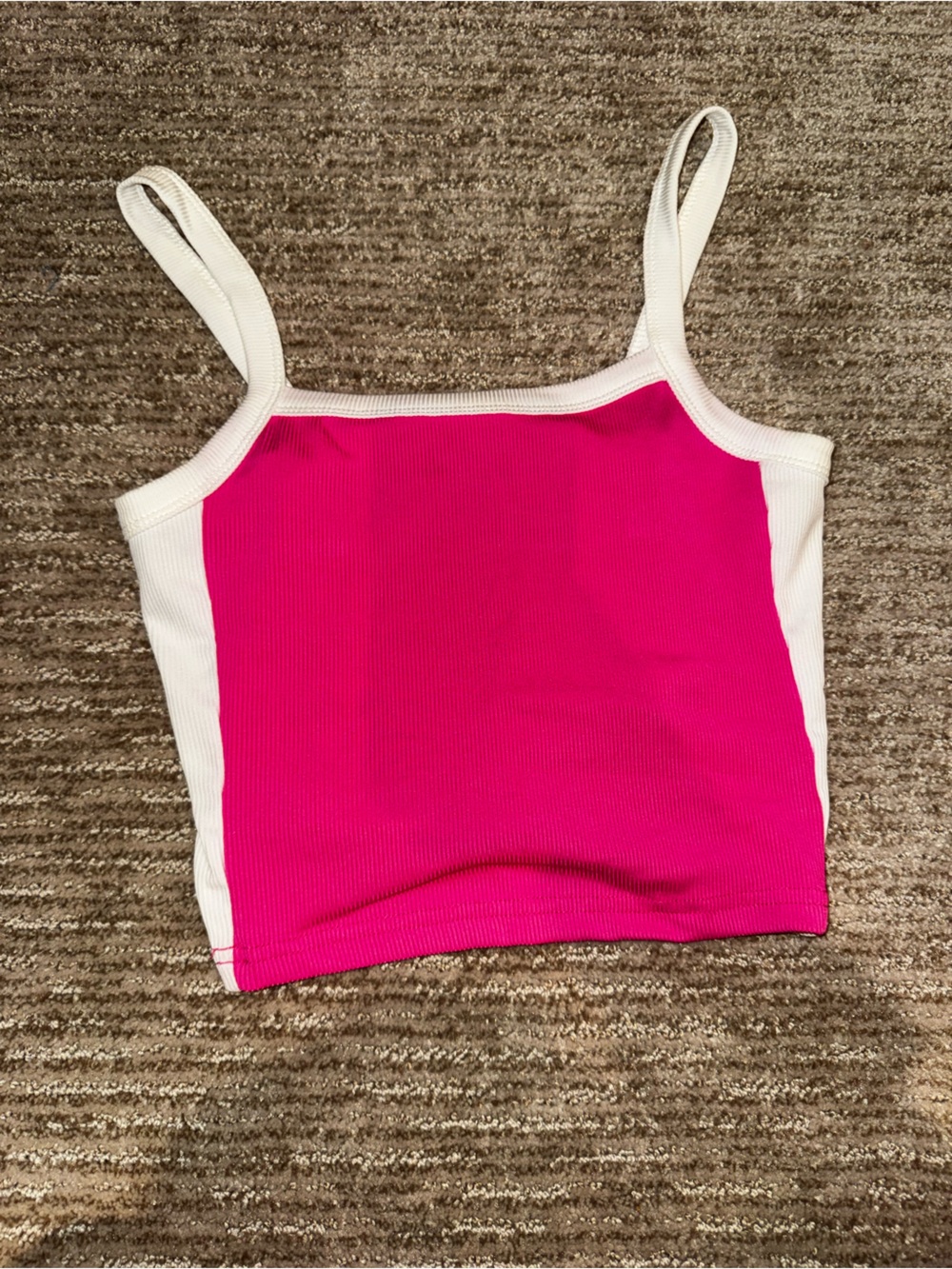 SHEIN Hot Pink and White Ribbed Cropped Tank Top